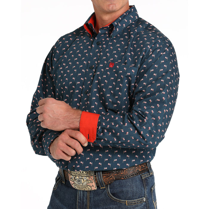 Cinch Men's Navy American Flag Print Shirt