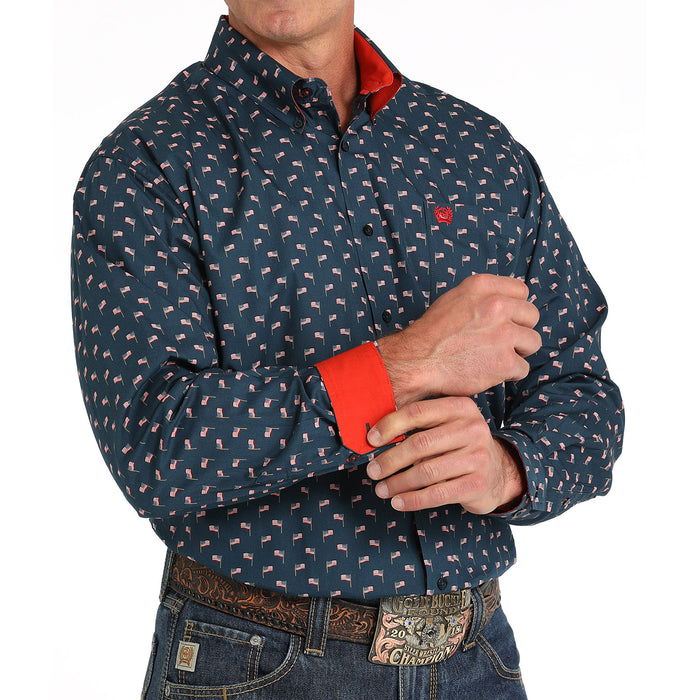 Cinch Men's Navy American Flag Print Shirt