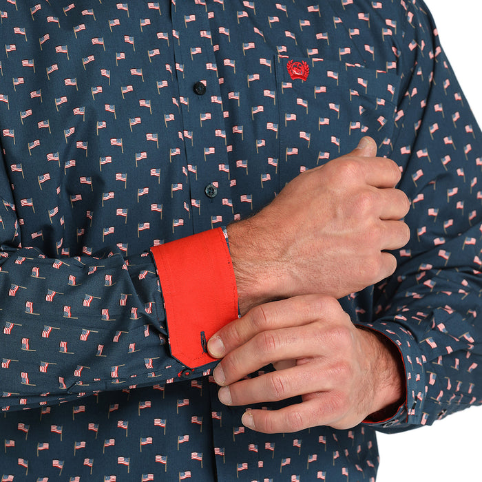 Cinch Men's Navy American Flag Print Shirt