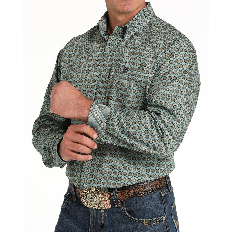 Cinch Men's Green Print Button Down Shirt