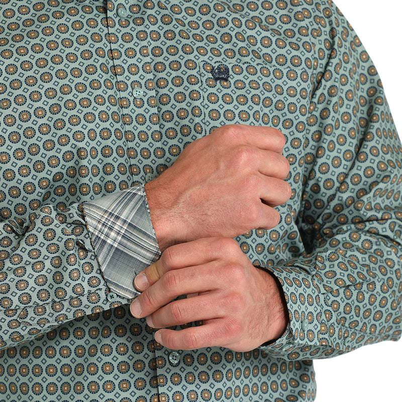 Cinch Men's Green Print Button Down Shirt