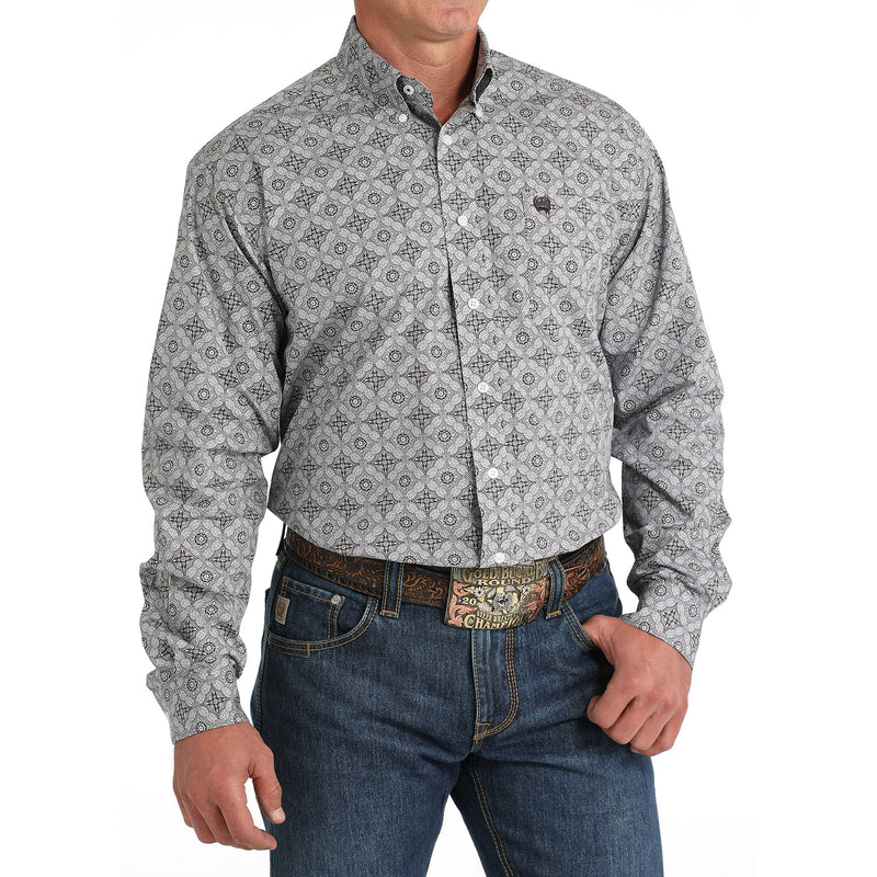 Cinch Mens Brown Print Long Sleeve Button Up Shirt