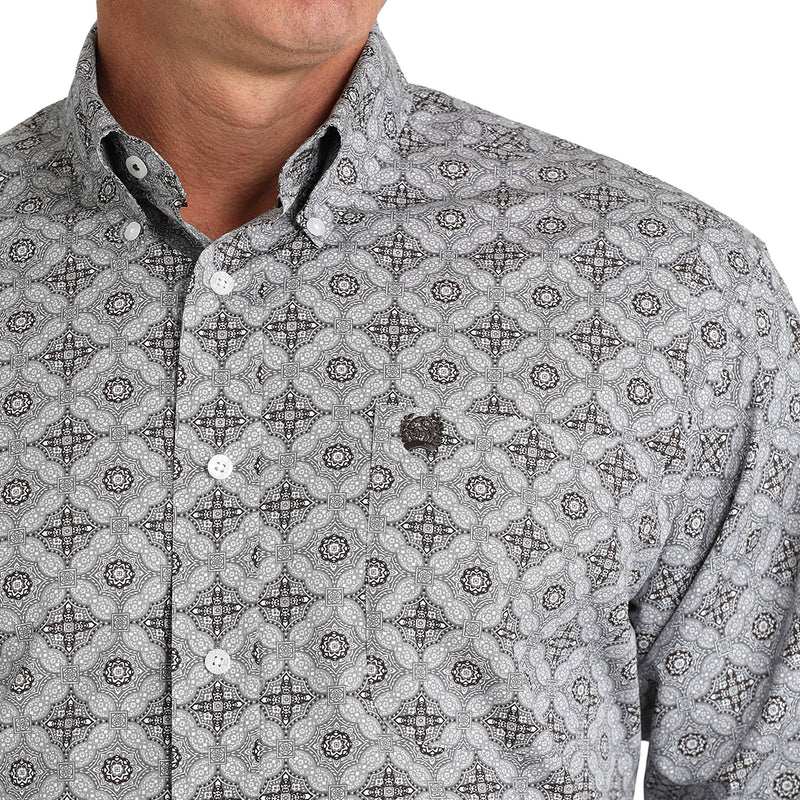 Cinch Mens Brown Print Long Sleeve Button Up Shirt