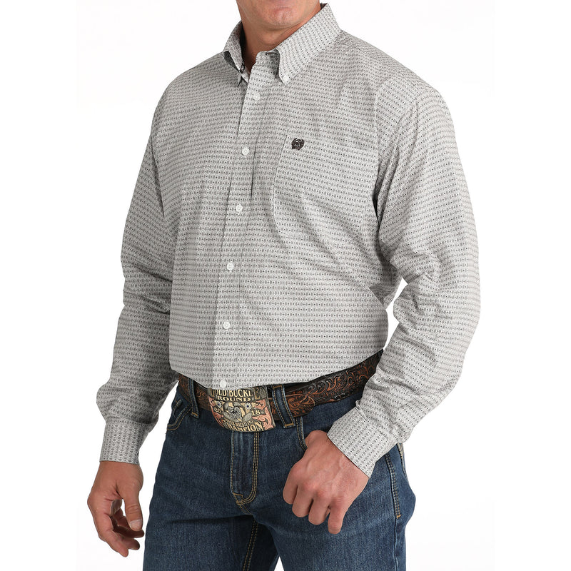 Cinch Men's White Print Button Down Shirt