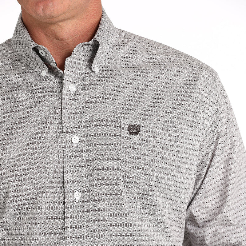 Cinch Men's White Print Button Down Shirt