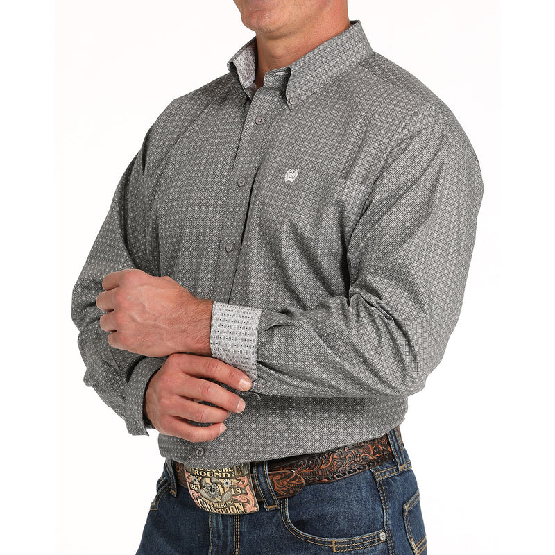 Cinch Men's Grey Print Button Down Shirt