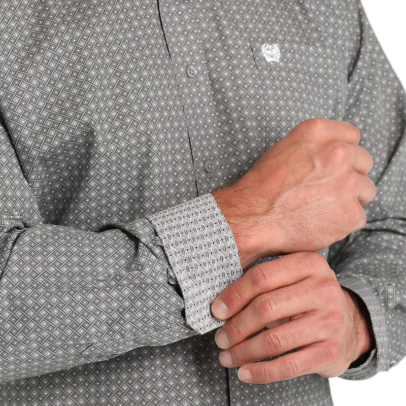 Cinch Men's Grey Print Button Down Shirt