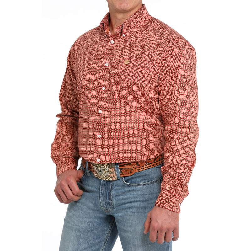 Cinch Men's Red Print Button Down Shirt