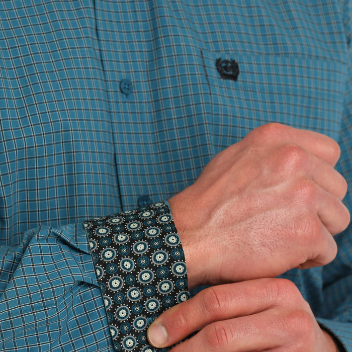 Cinch Men's Teal Plaid Button Down Shirt
