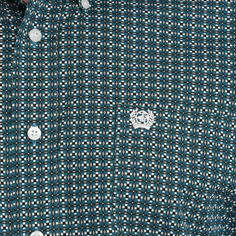 Cinch Men's Teal Print Button Down Shirt