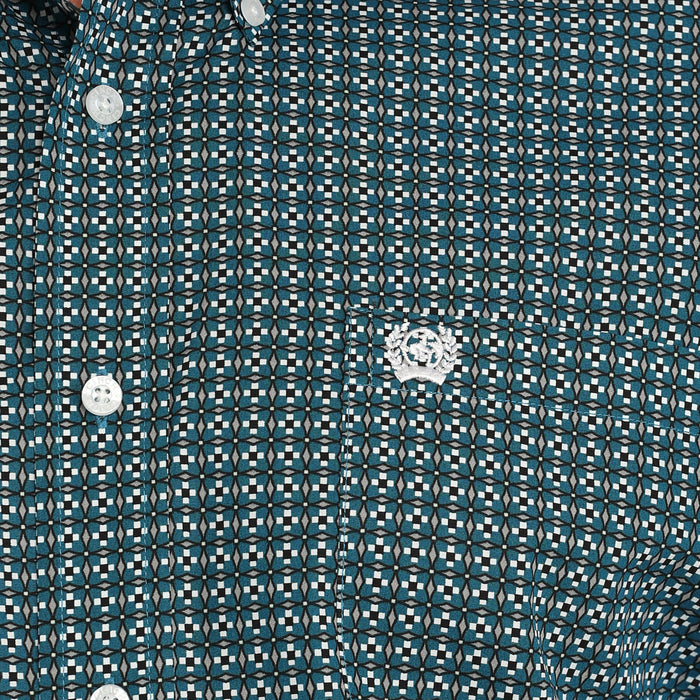 Cinch Men's Teal Print Button Down Shirt
