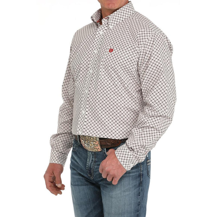 Cinch Mens White Print Classic Button Shirt