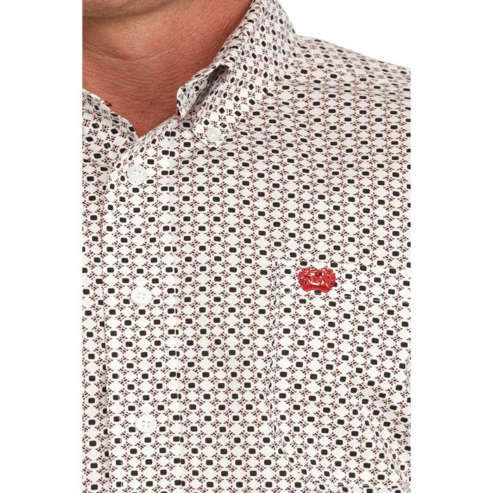 Cinch Mens White Print Classic Button Shirt