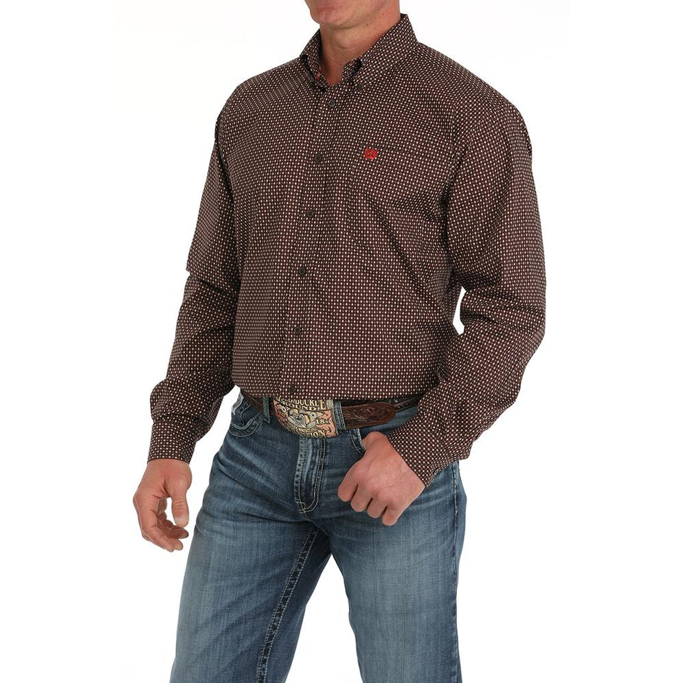 Cinch Men's Brown and White Plaid Long Sleeve Shirt