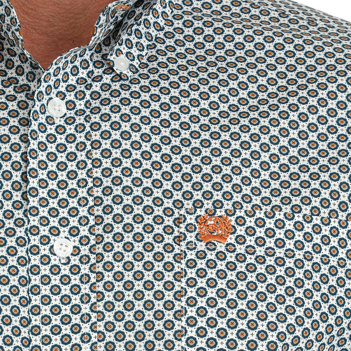Cinch Mens White Geometric Print Classic Fit Long Sleeve Button Down Shirt
