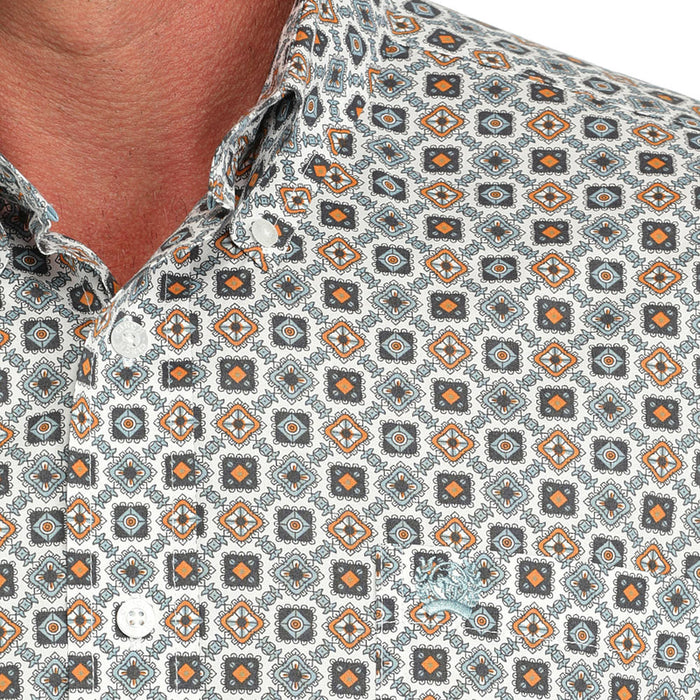 Cinch Men's White Print Long Sleeve Button Down Shirt