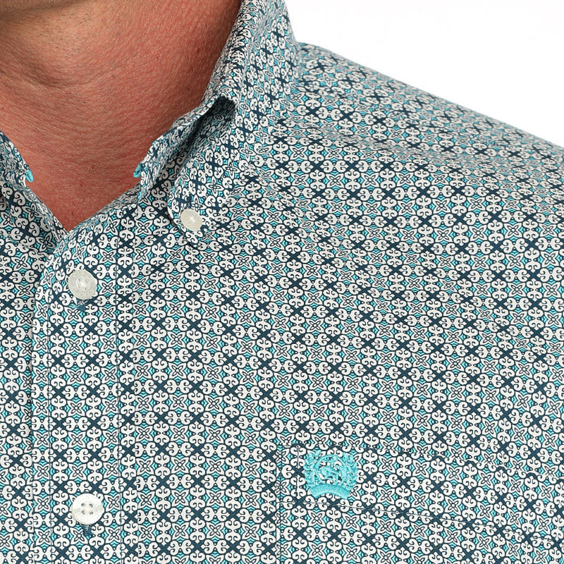 Cinch Mens Cream Geo Print Long Sleeve Button Down Shirt