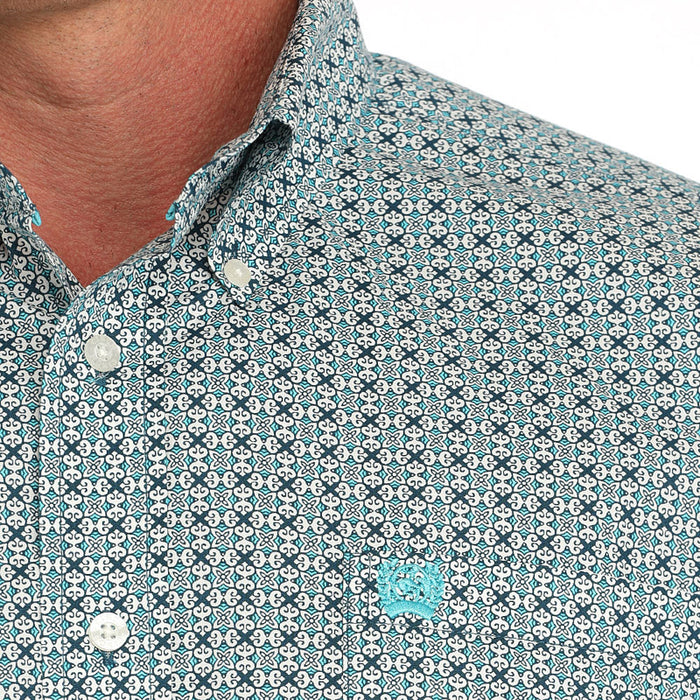 Cinch Mens Cream Geo Print Long Sleeve Button Down Shirt