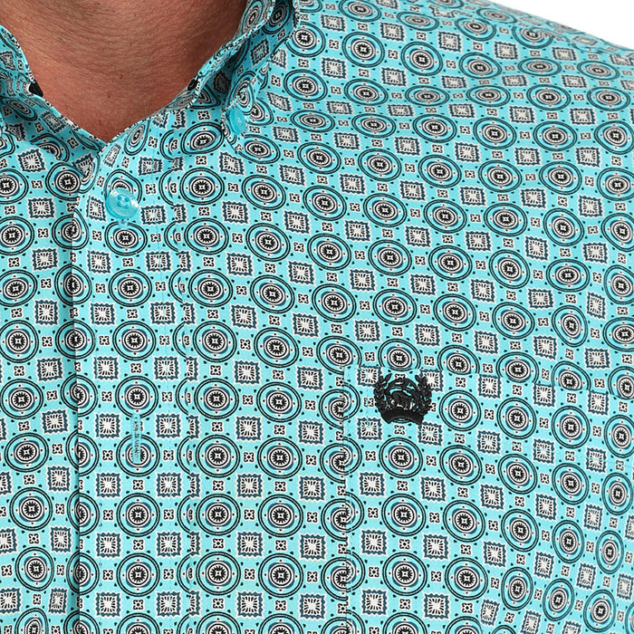 Cinch Mens Turquoise Print Long Sleeve Button Down Shirt
