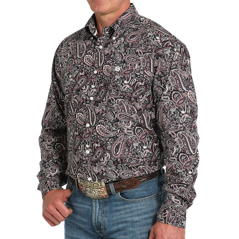 Cinch Men's Pink Paisley Long Sleeve Button Shirt