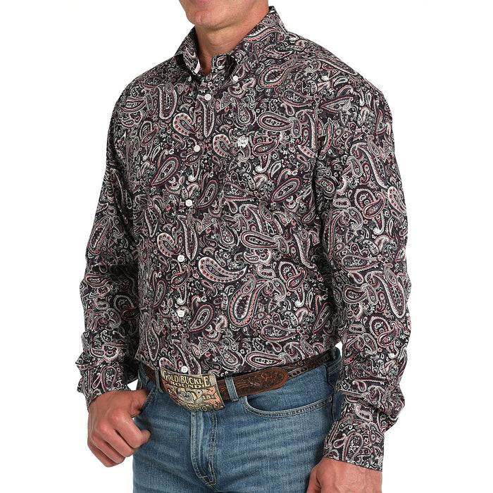 Cinch Men's Pink Paisley Long Sleeve Button Shirt