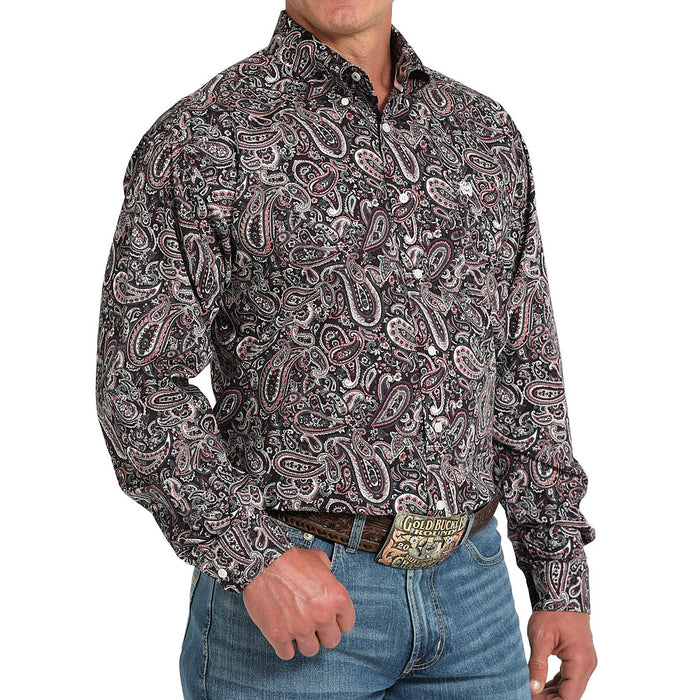 Cinch Men's Pink Paisley Long Sleeve Button Shirt
