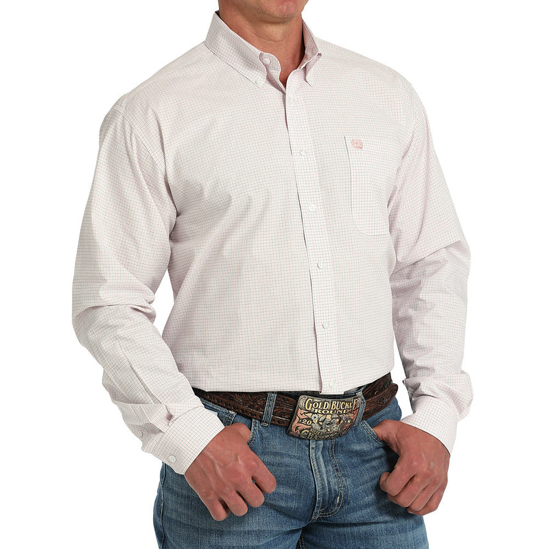 Cinch Men's Pink Plaid Long Sleeve Button Shirt
