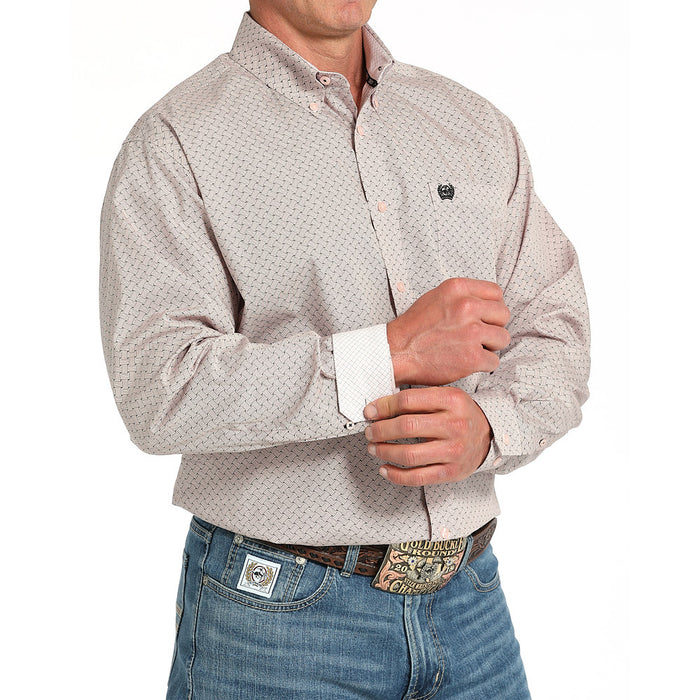 Cinch Men's Pink Print Long Sleeve Button Shirt