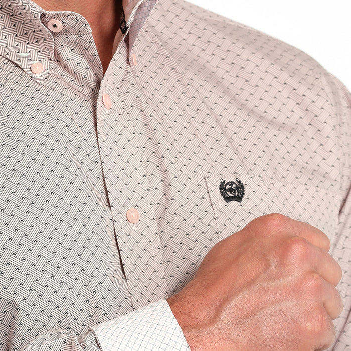 Cinch Men's Pink Print Long Sleeve Button Shirt