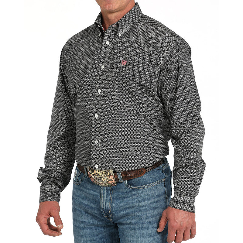 Cinch Men's Grey Print Long Sleeve Button Shirt