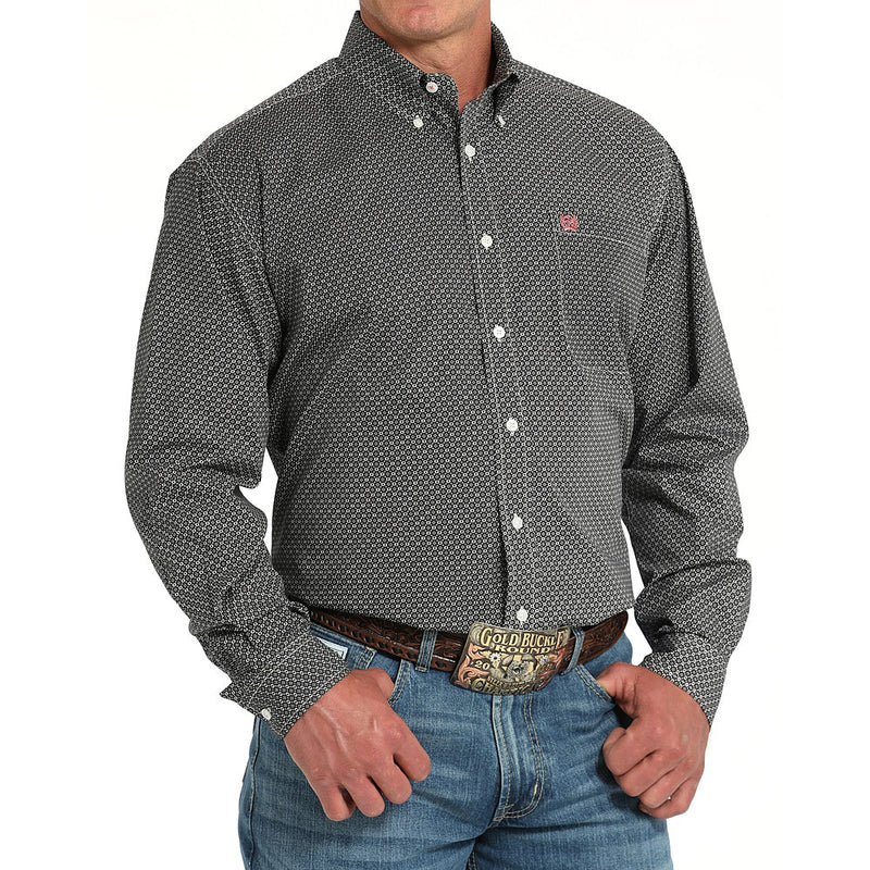 Cinch Men's Grey Print Long Sleeve Button Shirt