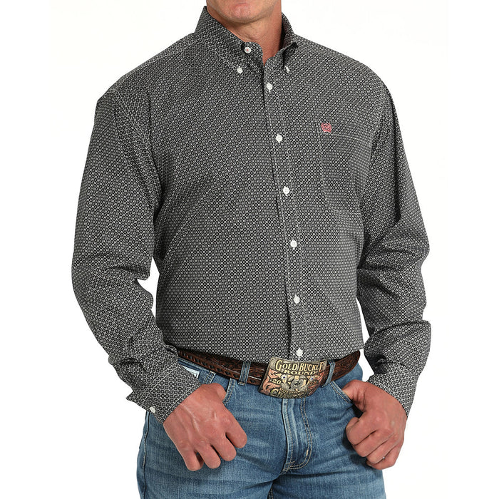 Cinch Men's Grey Print Long Sleeve Button Shirt
