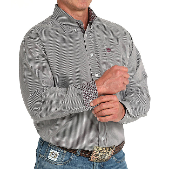 Cinch Men's Purple Stripe Long Sleeve Button Shirt