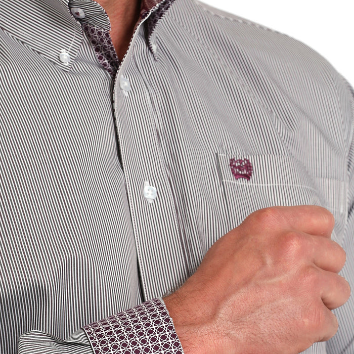 Cinch Men's Purple Stripe Long Sleeve Button Shirt
