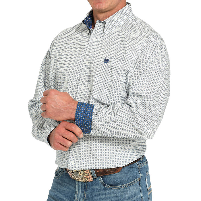 Cinch Men's White Print Long Sleeve Button Shirt