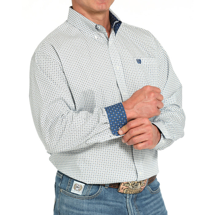 Cinch Men's White Print Long Sleeve Button Shirt