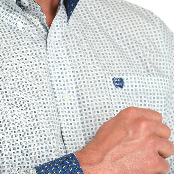 Cinch Men's White Print Long Sleeve Button Shirt