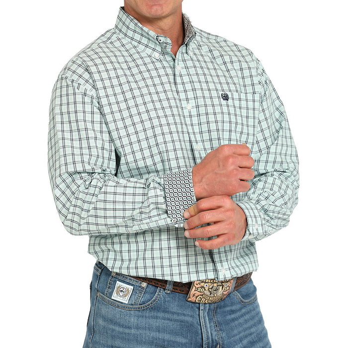 Cinch Men's Turquoise Plaid Long Sleeve Button Shirt