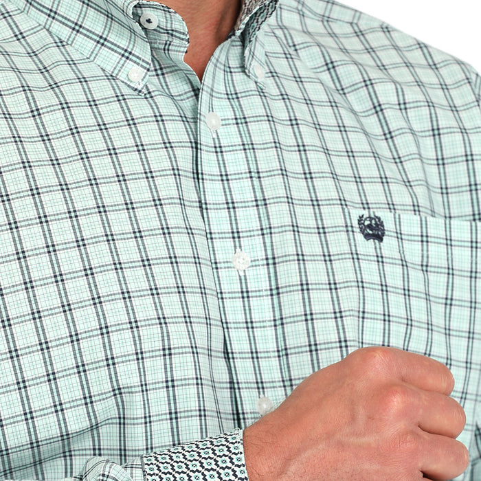 Cinch Men's Turquoise Plaid Long Sleeve Button Shirt