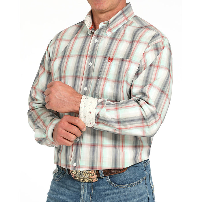 Cinch Men's Grey Plaid Long Sleeve Button Shirt