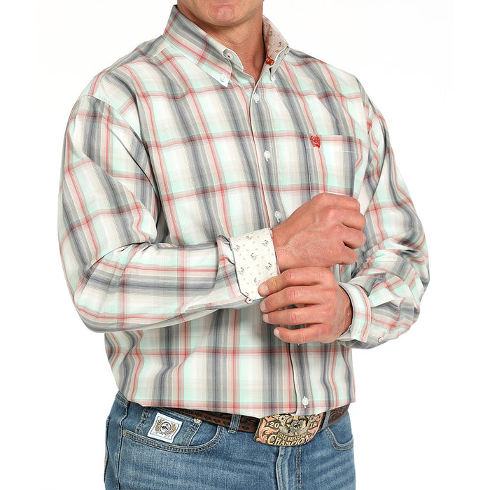 Cinch Men's Grey Plaid Long Sleeve Button Shirt