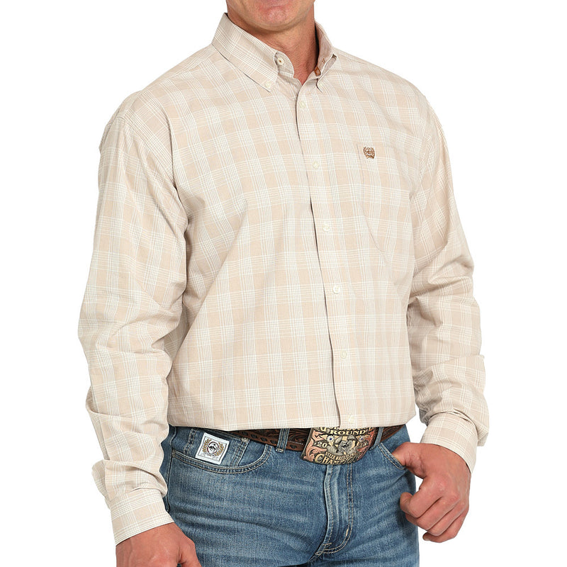 Cinch Men's Khaki Plaid Long Sleeve Button Shirt