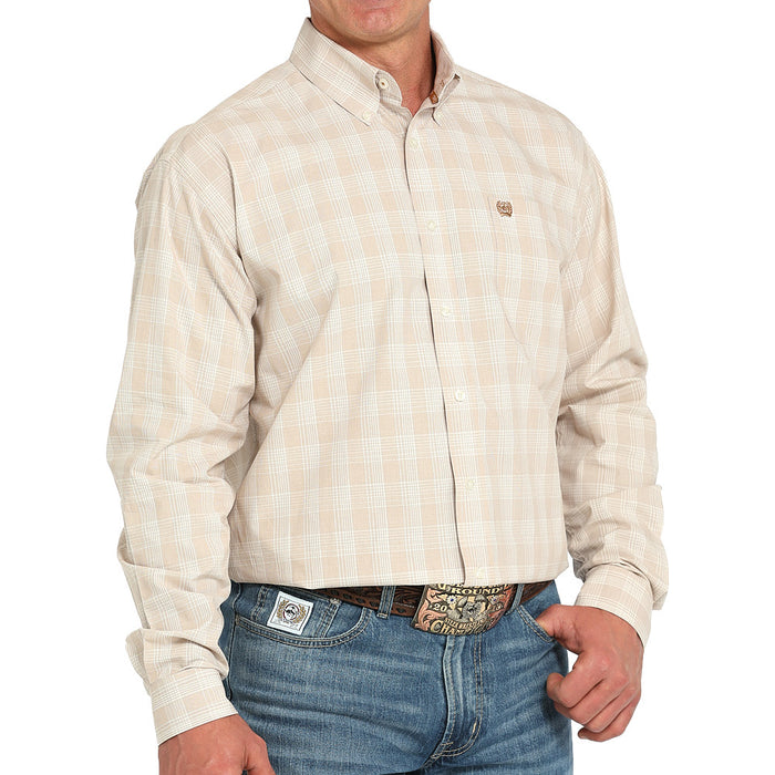 Cinch Men's Khaki Plaid Long Sleeve Button Shirt