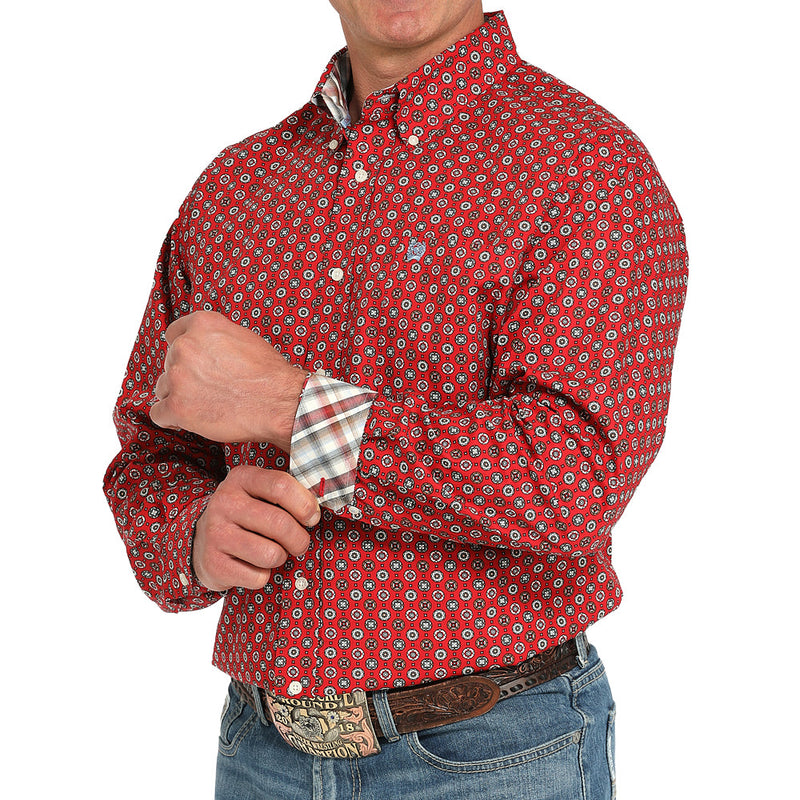 Cinch Men's Red Print Long Sleeve Button Shirt