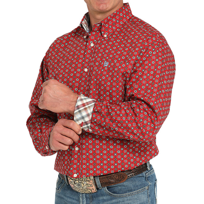 Cinch Men's Red Print Long Sleeve Button Shirt