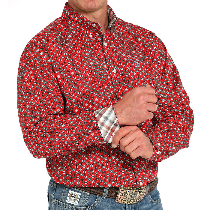 Cinch Men's Red Print Long Sleeve Button Shirt