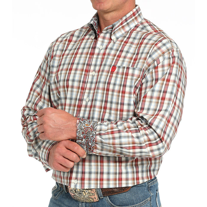 Cinch Men's Cream Plaid Long Sleeve Button Shirt