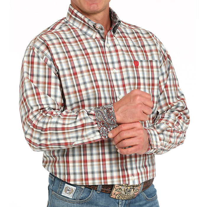 Cinch Men's Cream Plaid Long Sleeve Button Shirt