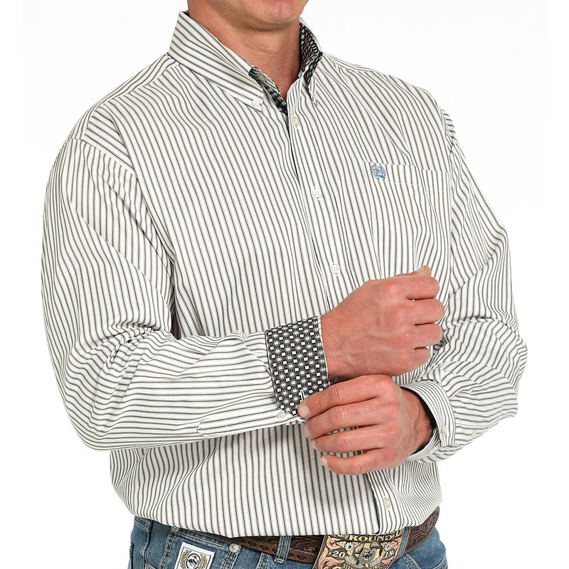 Cinch Men's Cream Striped Long Sleeve Button Shirt