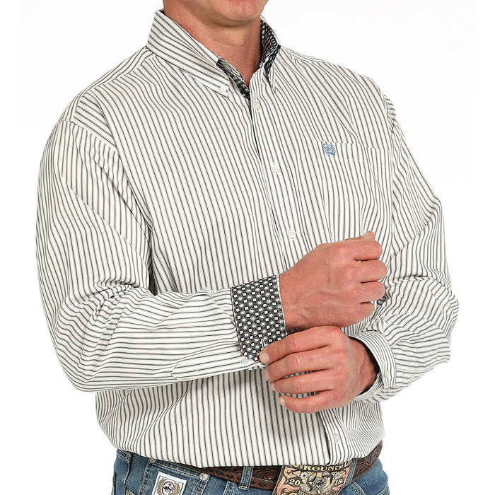Cinch Men's Cream Striped Long Sleeve Button Shirt
